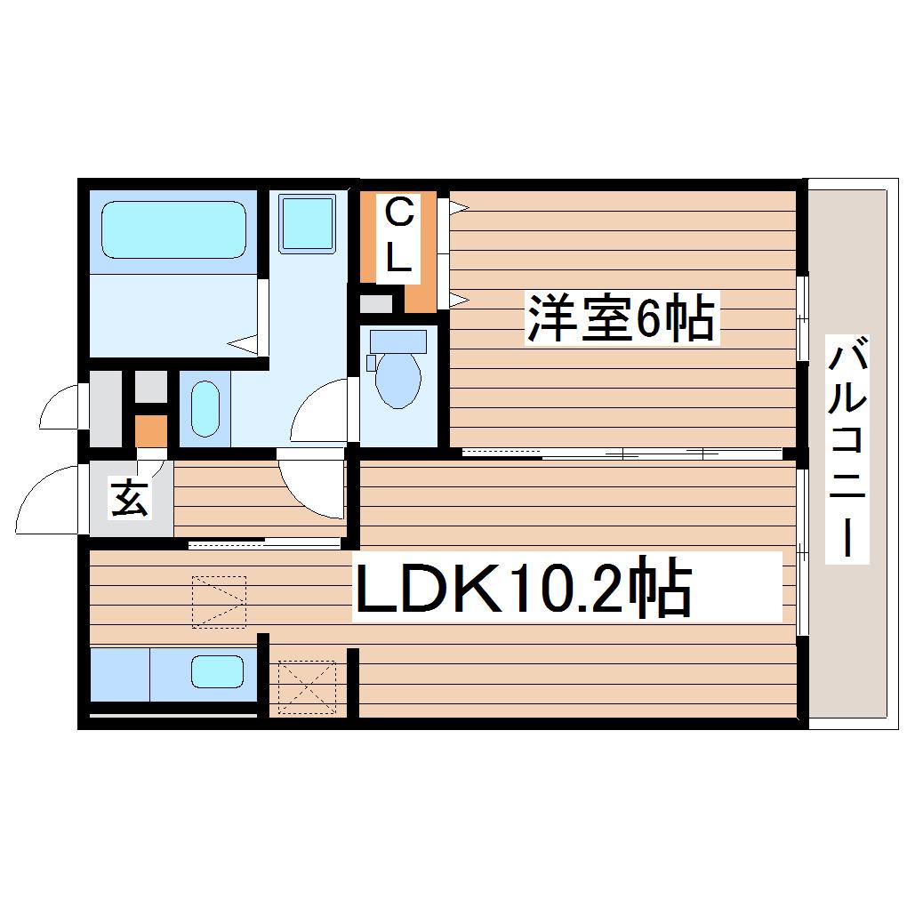 ライズ南仙台B(1LDK/3階)の間取り写真