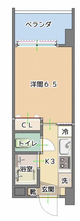 サウスERLIES泉崎(1K/3階)の間取り写真