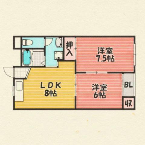 マンションヨコタ2号館(2DK/4階)の間取り写真