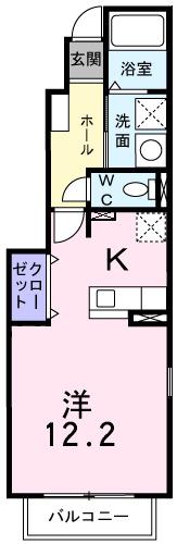 レインボーズヒルII(1K/1階)の間取り写真