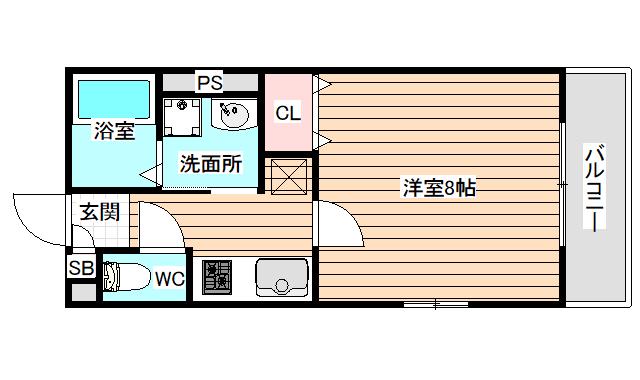 レトアパークサイド(1K/2階)の間取り写真