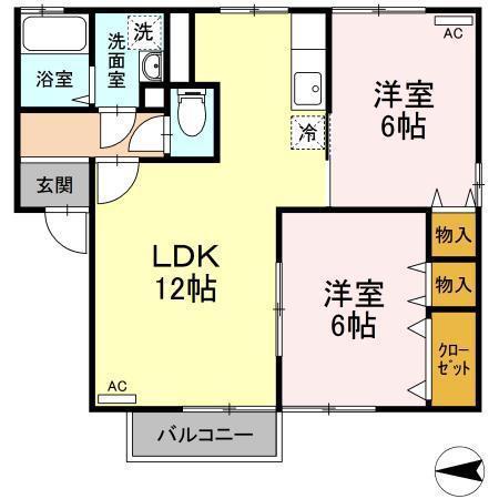 グリーンパーク泉 B(2LDK/1階)の間取り写真