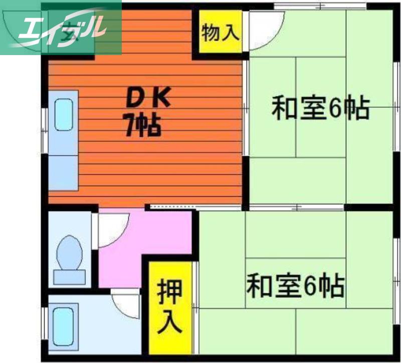 三建コーポ北長瀬(2DK/2階)の間取り写真