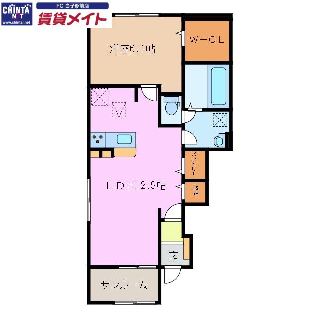 スマイルパティオB(1LDK/1階)の間取り写真