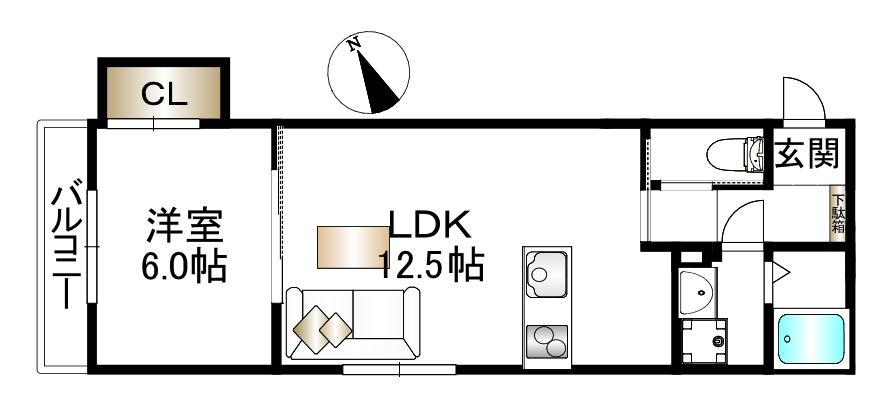 アリビオ ベル(1LDK/1階)の間取り写真