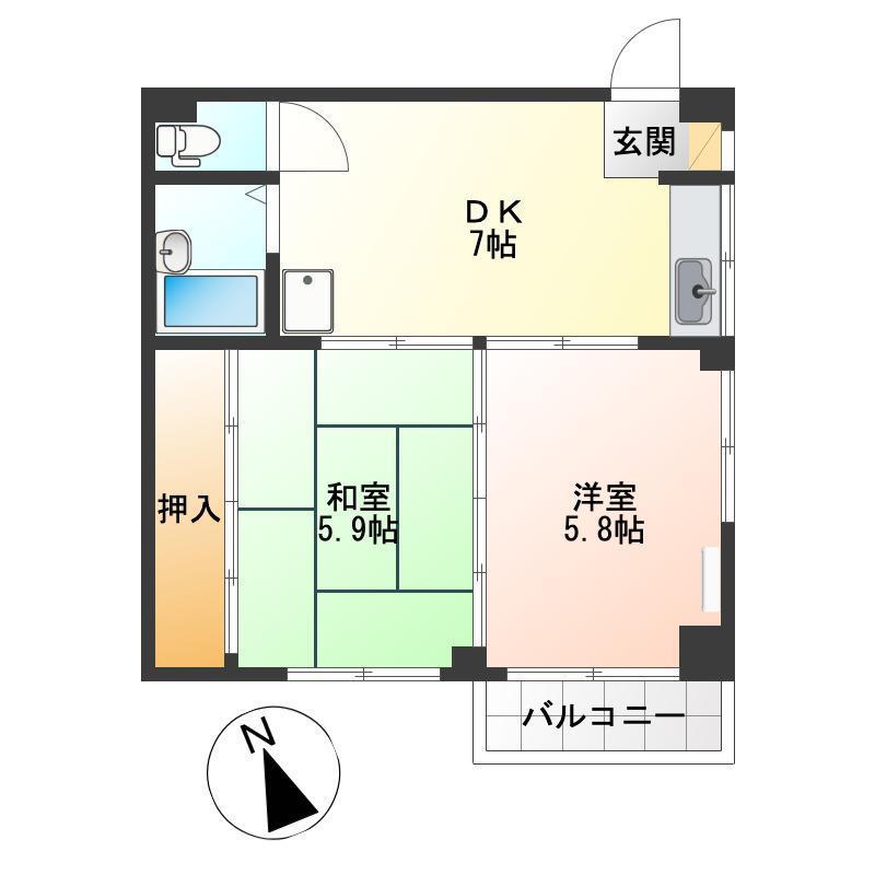 第2ロイヤル礎(2DK/5階)の間取り写真