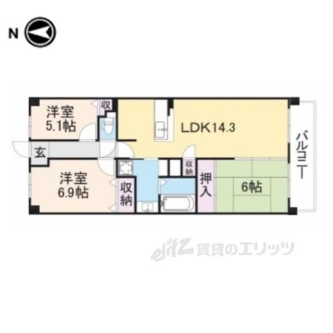 ルモン奈良大森(3LDK/3階)の間取り写真