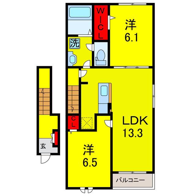クレインヒルI(2LDK/2階)の間取り写真