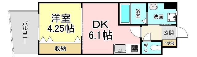 オーヴジョンクラス浅香通(1DK/2階)の間取り写真