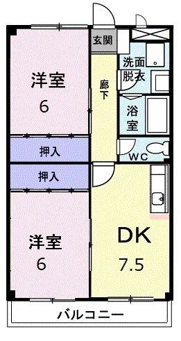 シアトリカルみずほ台III(2DK/4階)の間取り写真