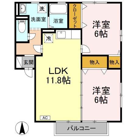 インペリアルヴィラ A棟(2LDK/2階)の間取り写真