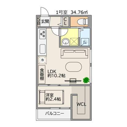 TRIOVE JR久留米アクシス(1LDK/2階)の間取り写真