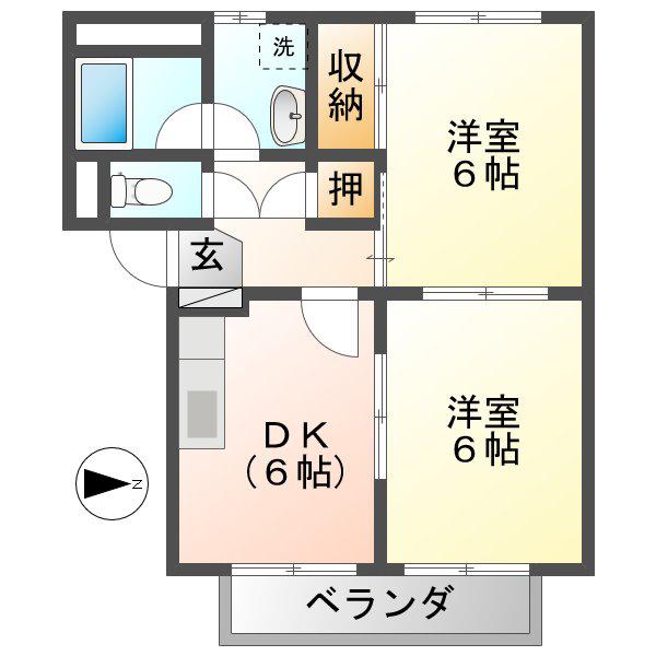 SKYグリュックファミリエ(2DK/2階)の間取り写真