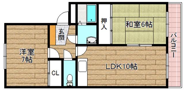 フロンティア高槻(2LDK/1階)の間取り写真