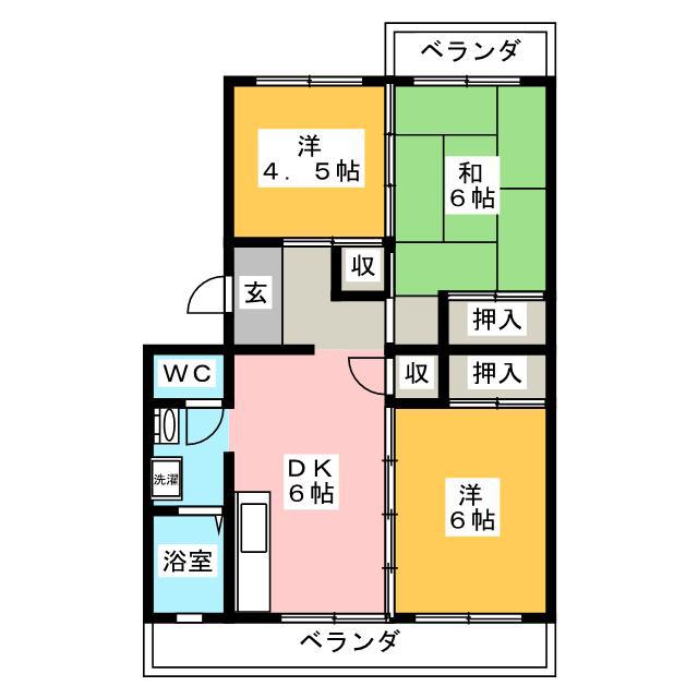 クリエートハイム笹原(3DK/3階)の間取り写真
