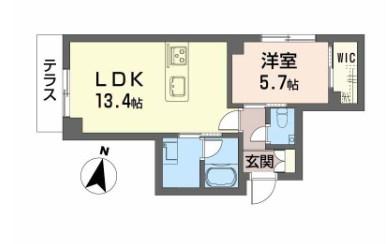 シャーメゾン東大利1丁目(1LDK/1階)の間取り写真