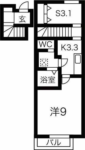 アップデン(1SK/2階)の間取り写真