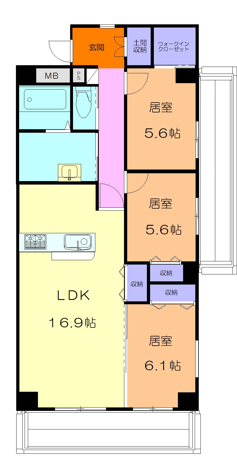 大明ビル(3LDK/2階)の間取り写真