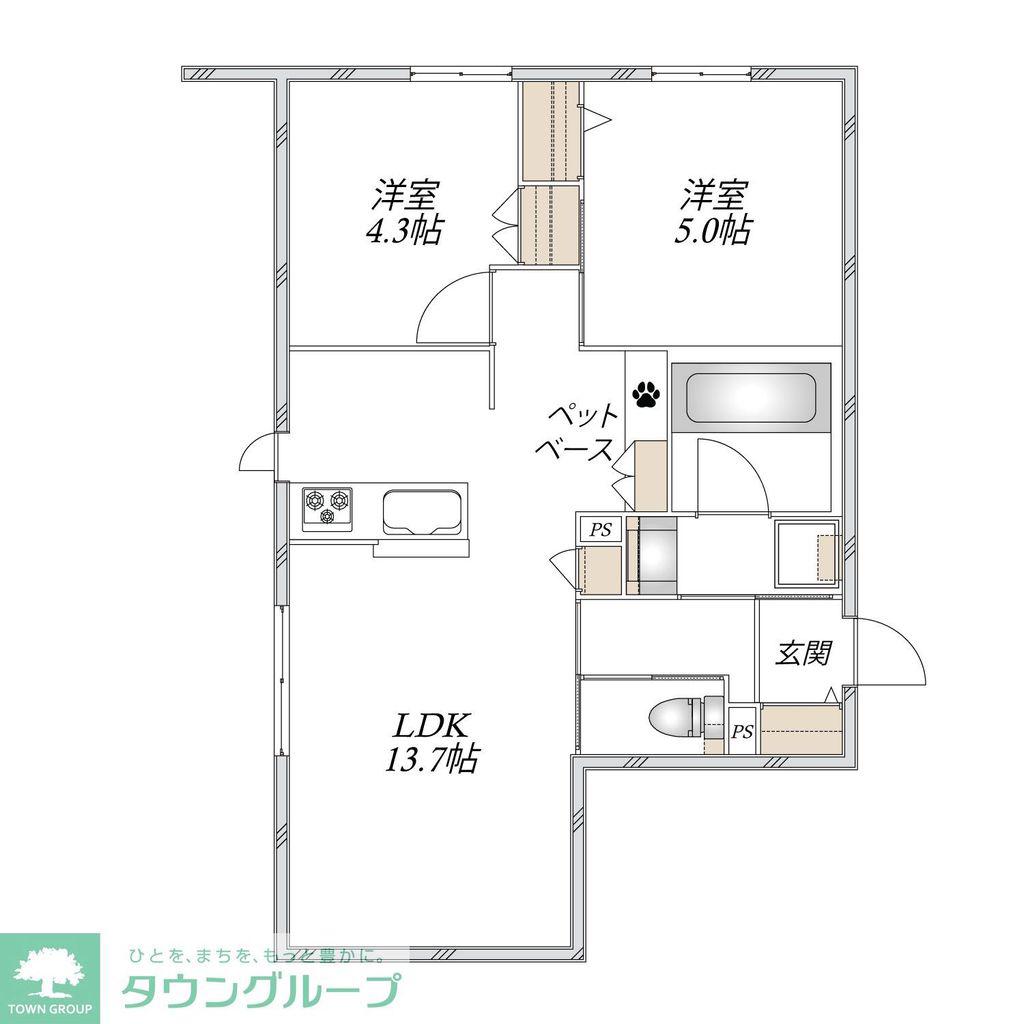 上今泉2丁目メゾン(2LDK/1階)の間取り写真