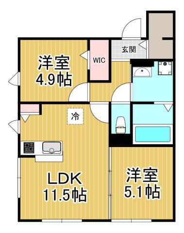 YOUR MAISON 富松(2LDK/1階)の間取り写真