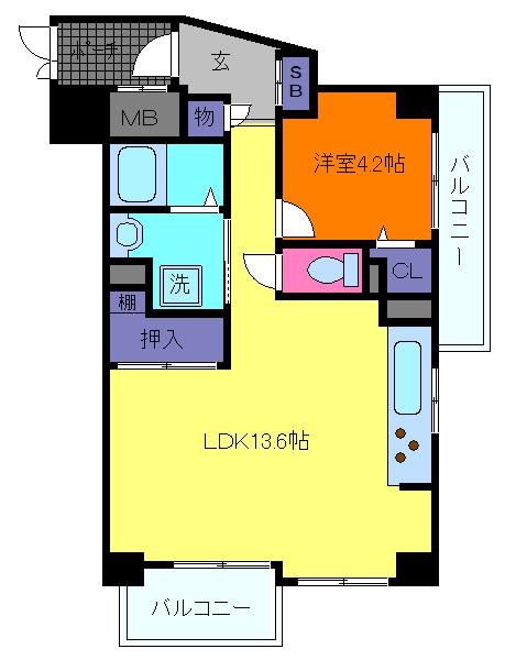 芦屋コンチェルト(1LDK/5階)の間取り写真