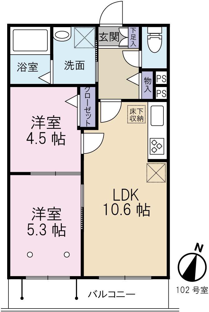 アプリコット・ベレオ(2LDK/2階)の間取り写真