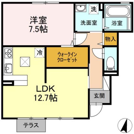 ウィステリア平福(1LDK/1階)の間取り写真