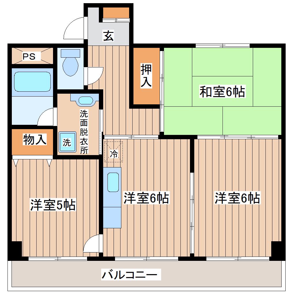クレストール七北田公園(3DK/3階)の間取り写真