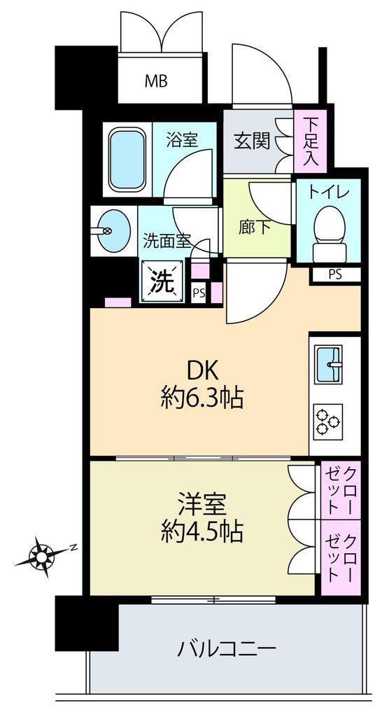グレーシア茅ヶ崎(1DK/2階)の間取り写真