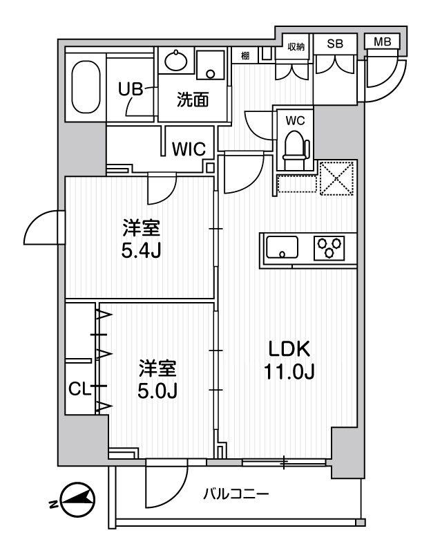 S-RESIDENCE新御徒町CHIARO(2LDK/7階)の間取り写真