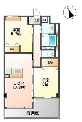 ユニヴァリィ ルミナス(2LDK/1階)の間取り写真