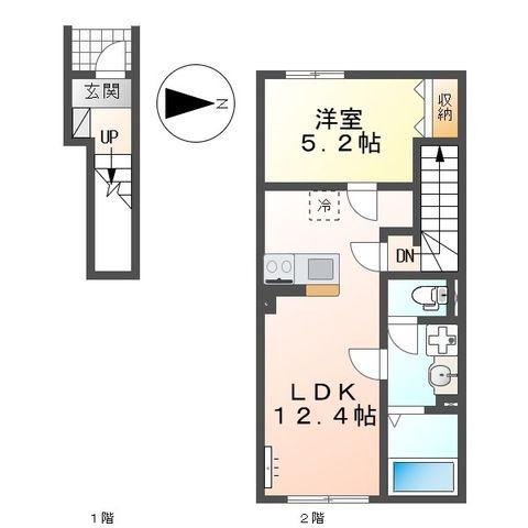 CLAIR(1LDK/2階)の間取り写真