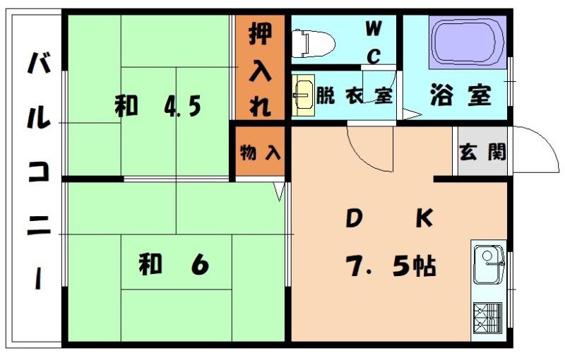 中野荘(2DK/2階)の間取り写真