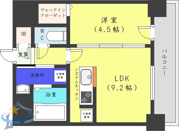 プライマル札幌桑園(1LDK/5階)の間取り写真