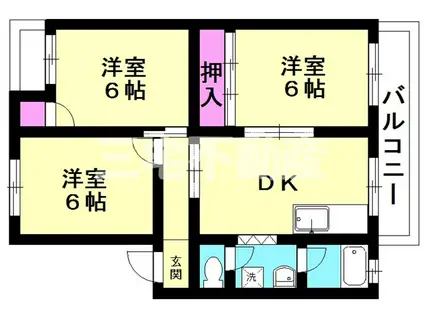 東富田ハイツ(3DK/3階)の間取り写真