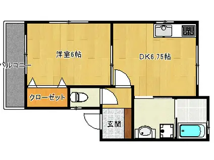 ライフスタイルイーストII(1DK/2階)の間取り写真