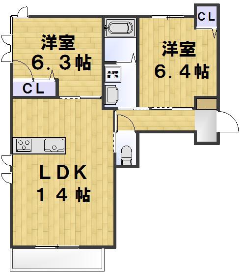 ファミールコート 松葉(2LDK/2階)の間取り写真