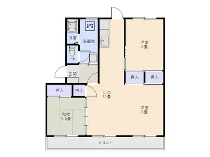 おかたコーポ(3LDK/4階)の間取り写真