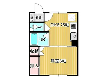 ＪＲ石北本線 北見駅 徒歩21分 2階建 築42年(1DK/2階)の間取り写真