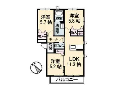 レジデンス緑町II(3LDK/2階)の間取り写真