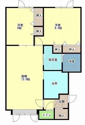 アシル A棟(2LDK/2階)の間取り写真