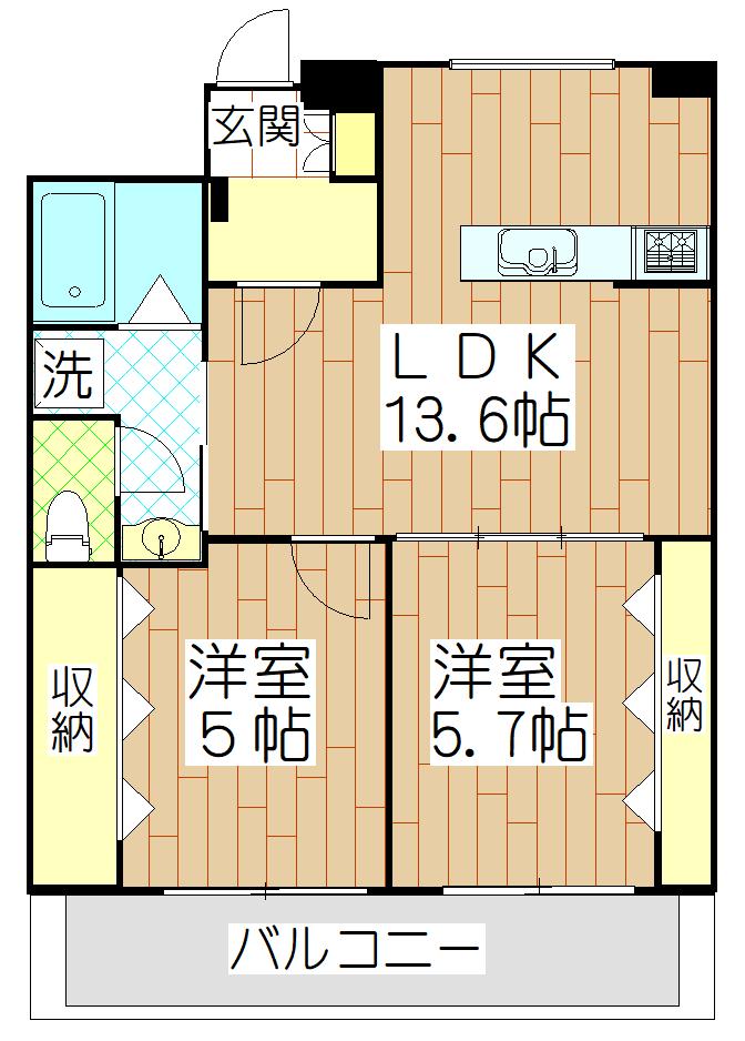 レジデンスあさひや(2LDK/3階)の間取り写真