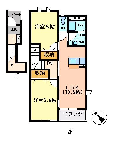 サンパレス(2LDK/2階)の間取り写真