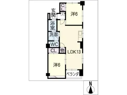 若杉荘(2LDK/1階)の間取り写真