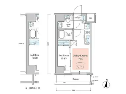 アーバネックス西新宿II(1DK/3階)の間取り写真