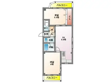 コーポ正宝 香里園(2DK/4階)の間取り写真