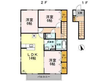 ひだまり館 A棟(3LDK/2階)の間取り写真