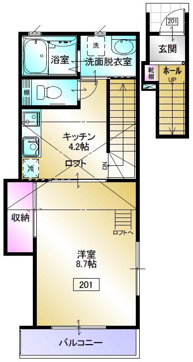 リグザイル青葉(1K/2階)の間取り写真