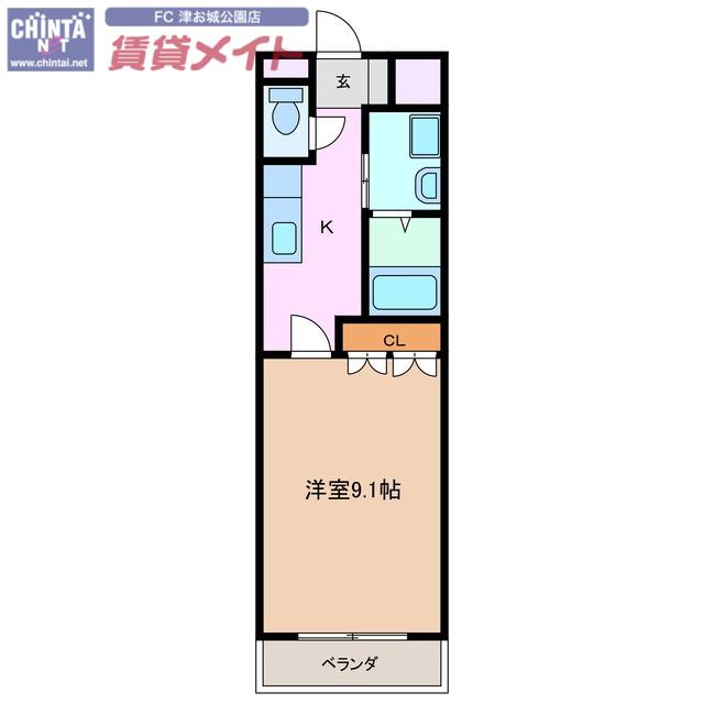 リヴァージュA棟(1K/2階)の間取り写真