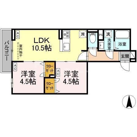 セレスティア南花畑III(2LDK/3階)の間取り写真